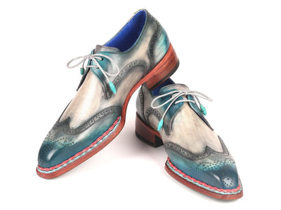 Paul Parkman Norwegian Welted Wingtip Derby Shoes Blue and Grey (ID8506 BLU)