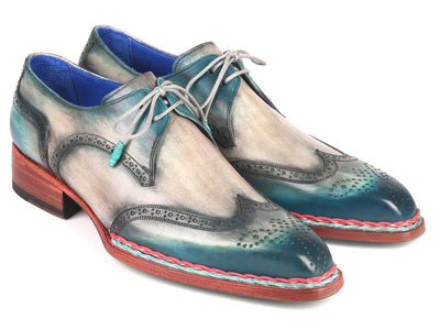 Paul Parkman Norwegian Welted Wingtip Derby Shoes Blue and Grey (ID8506 BLU)