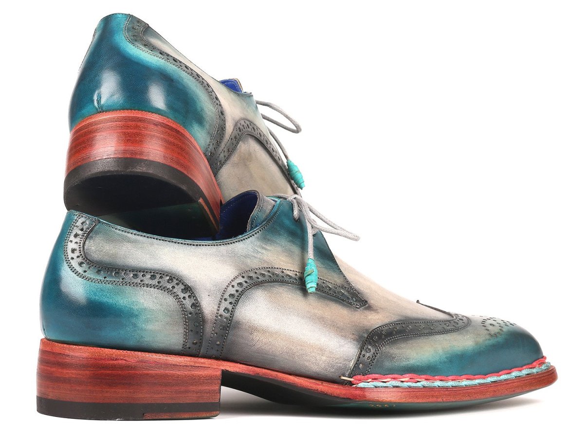 Paul Parkman Norwegian Welted Wingtip Derby Shoes in Blue and Grey