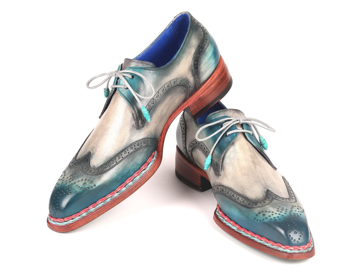 Paul Parkman Norwegian Welted Wingtip Derby Shoes in Blue and Grey