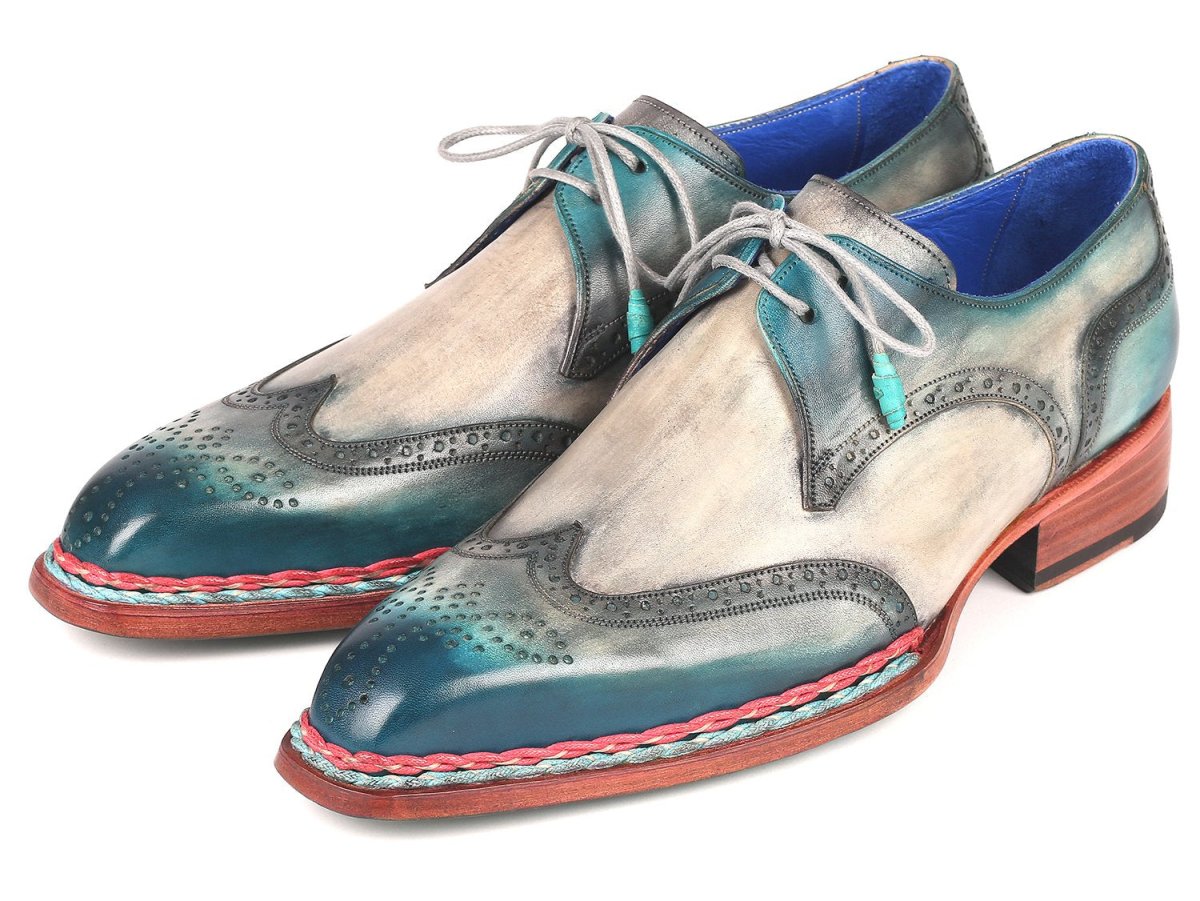 Paul Parkman Norwegian Welted Wingtip Derby Shoes in Blue and Grey