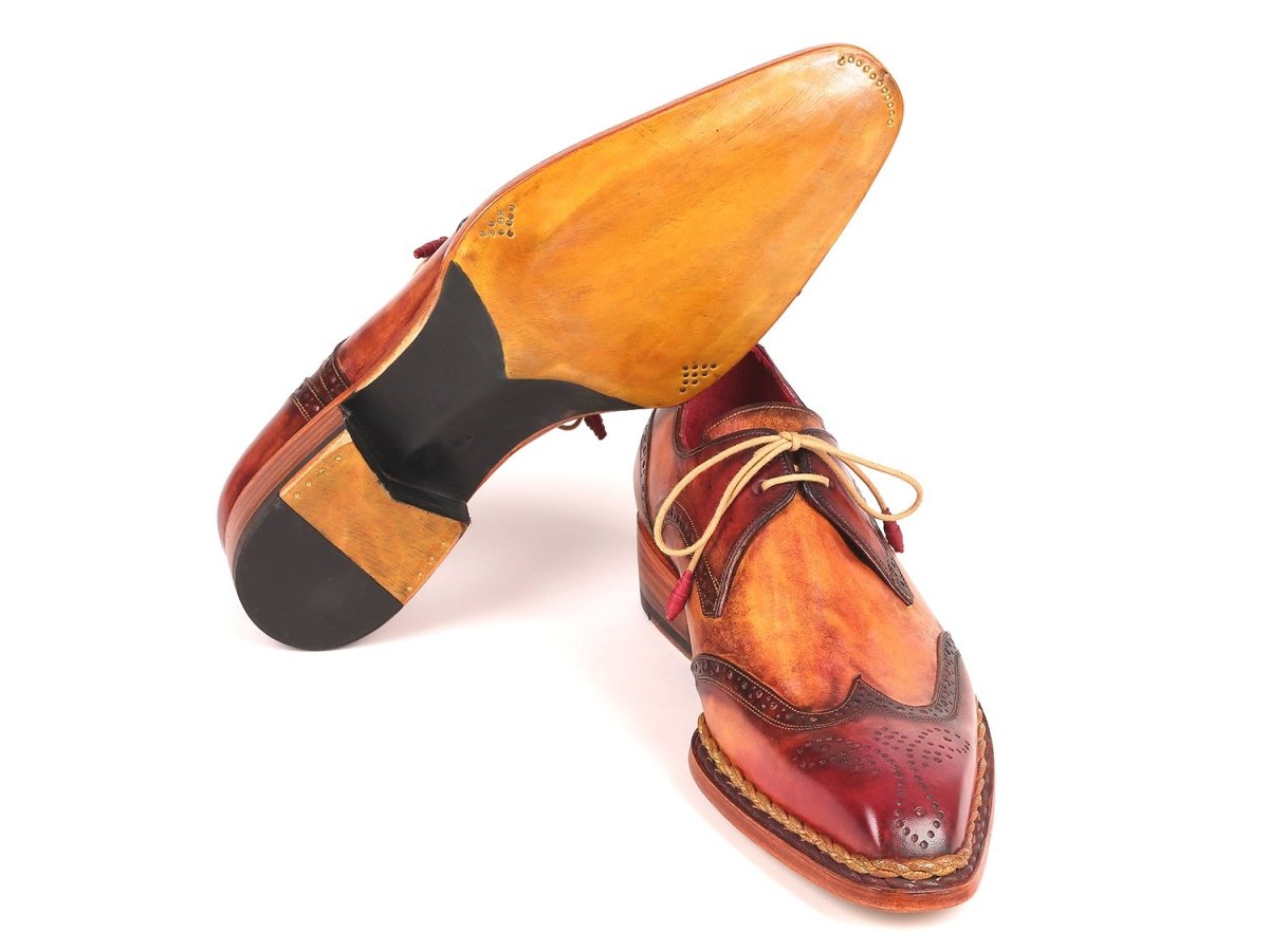 Paul Parkman Norwegian Welted Wingtip Derby Shoes in Red and Camel