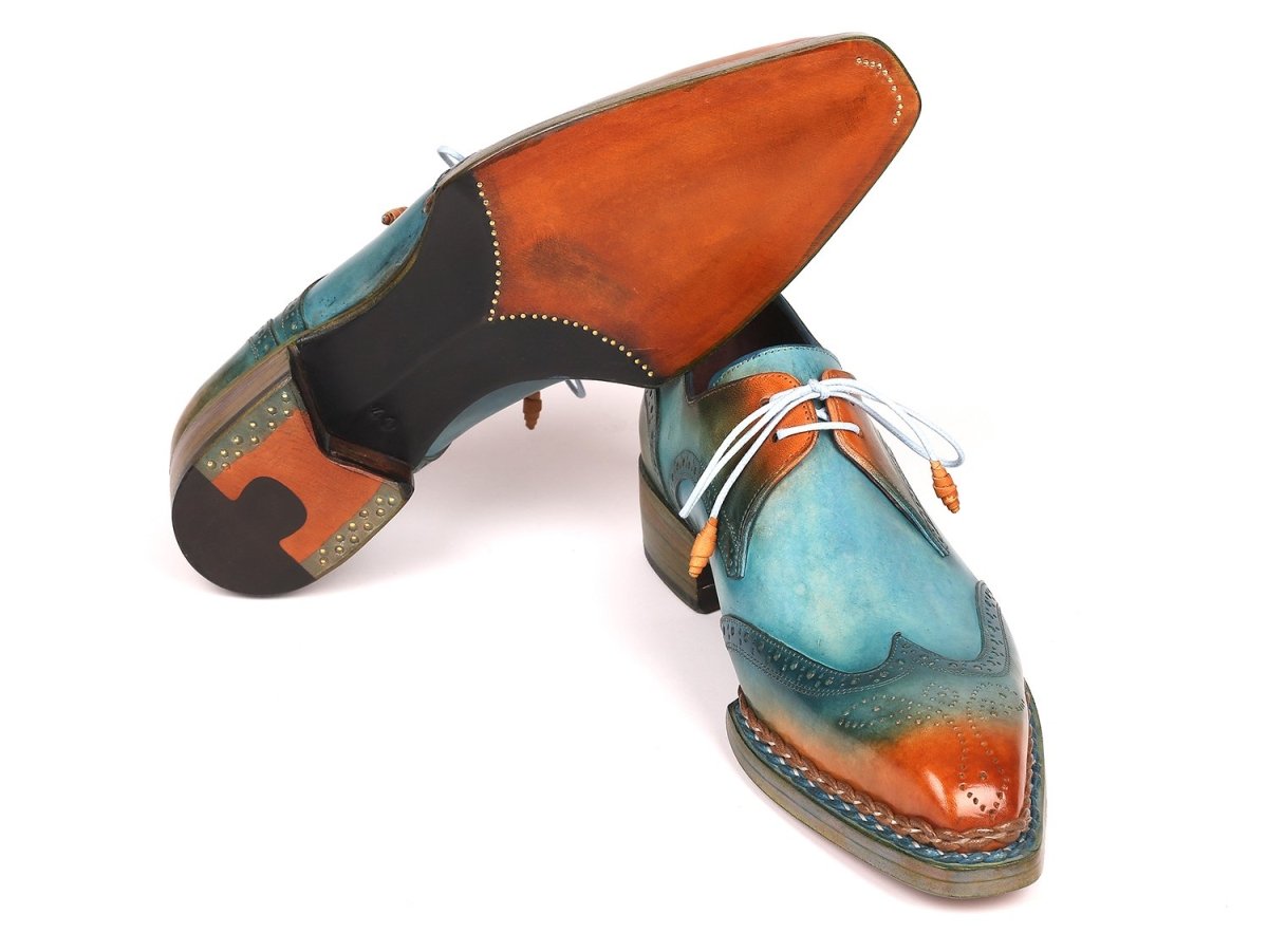 Paul Parkman Norwegian Welted Wingtip Derby Shoes in Turquoise and Tobacco