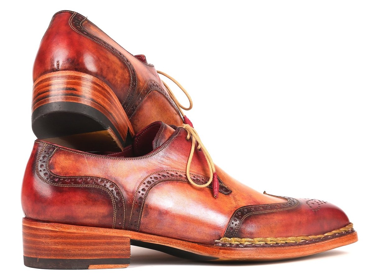 Paul Parkman Norwegian Welted Wingtip Derby Shoes Red and Camel (ID8506 CML)