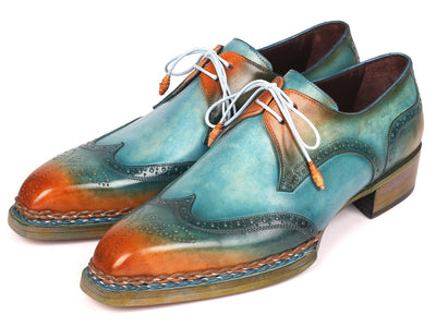 Paul Parkman Norwegian Welted Wingtip Derby Shoes Turquoise and Tobacco (ID8506 TRQ)