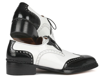 Paul Parkman Norwegian Welted Wingtip Men's Dress Shoes Black and White (ID8505 BNW)