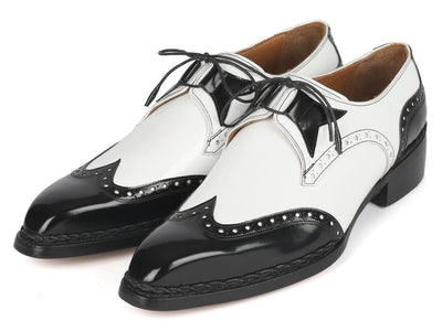 Paul Parkman Norwegian Welted Wingtip Men's Dress Shoes Black and White (ID8505 BNW)
