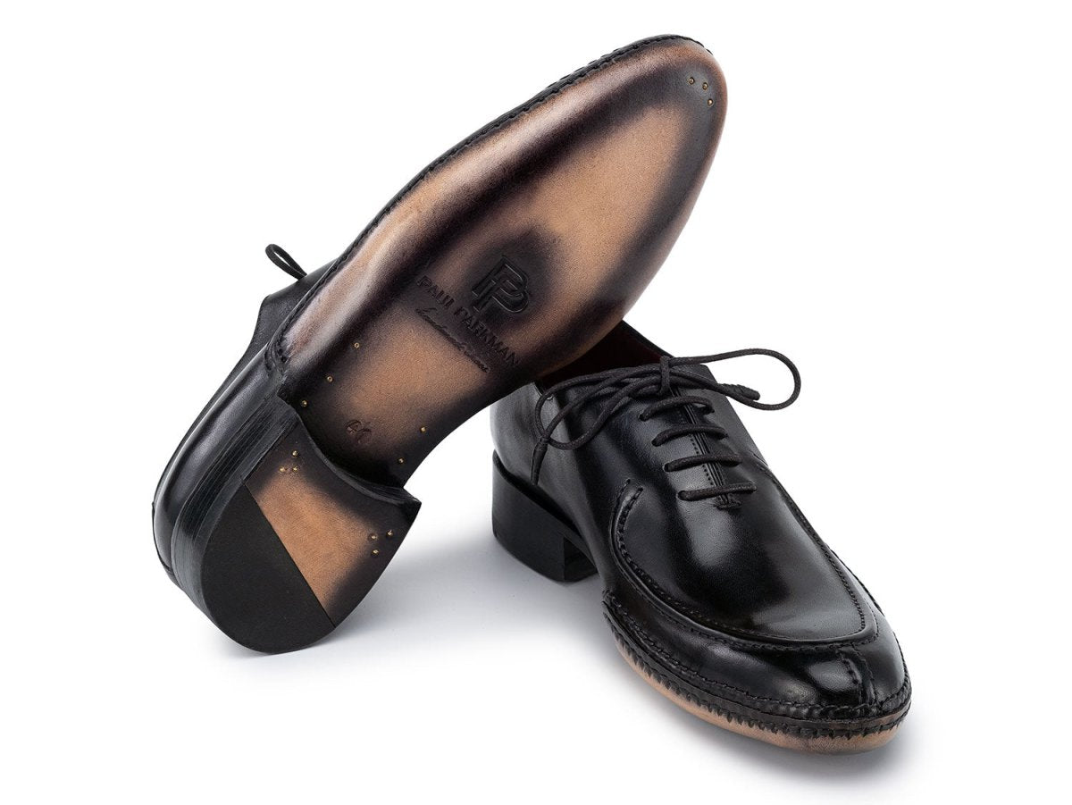 Paul Parkman Opanka Stitched Men's Custom Made Split Toe Black Leather Oxford Shoes 054 BLK