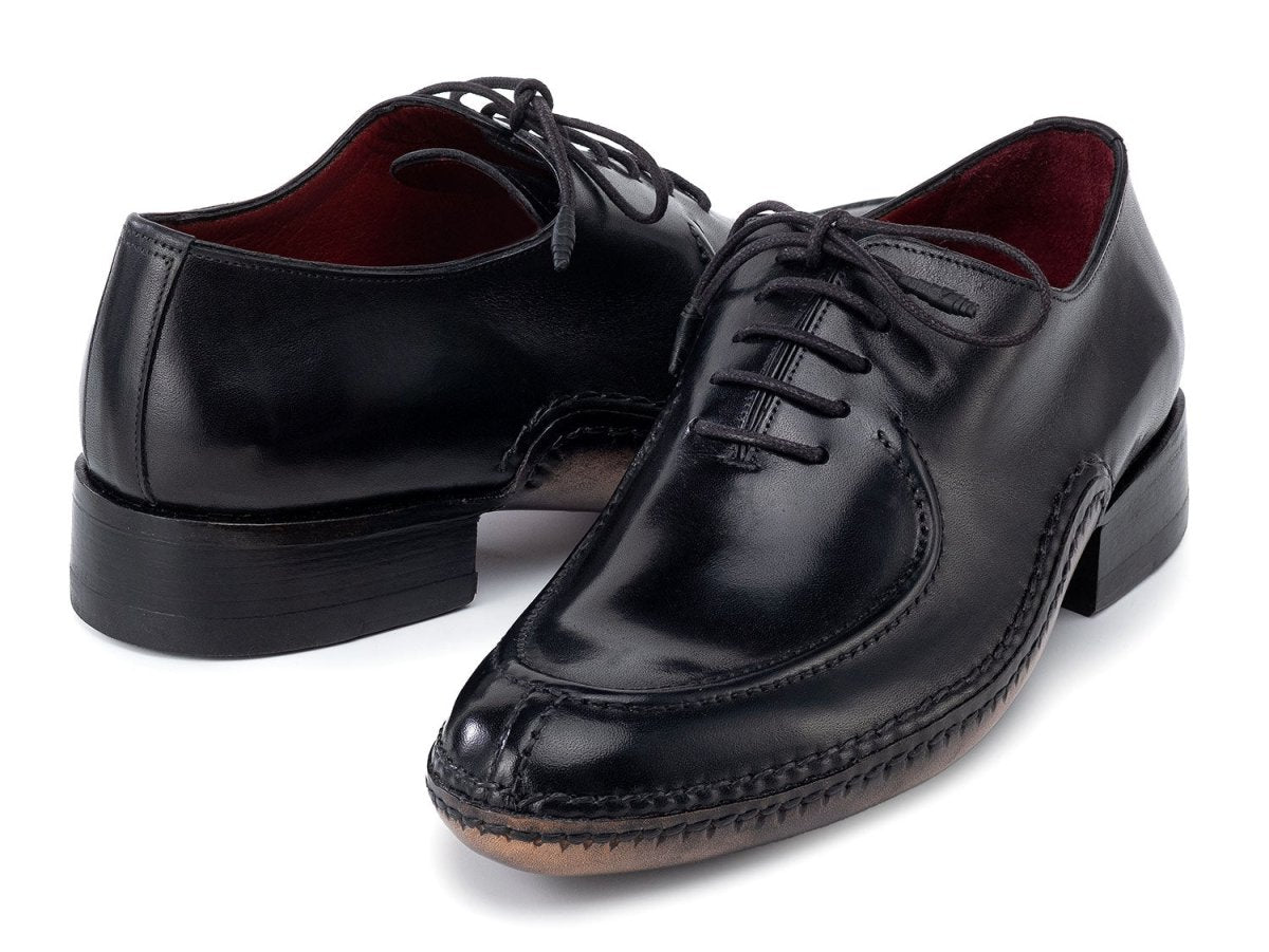 Paul Parkman Opanka Stitched Men's Custom Made Split Toe Black Leather Oxford Shoes 054 BLK
