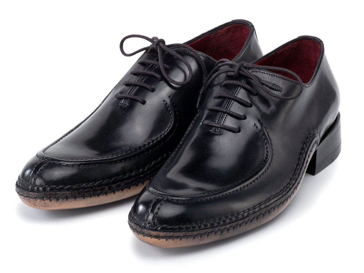 Paul Parkman Opanka Stitched Men's Custom Made Split Toe Black Leather Oxford Shoes 054 BLK