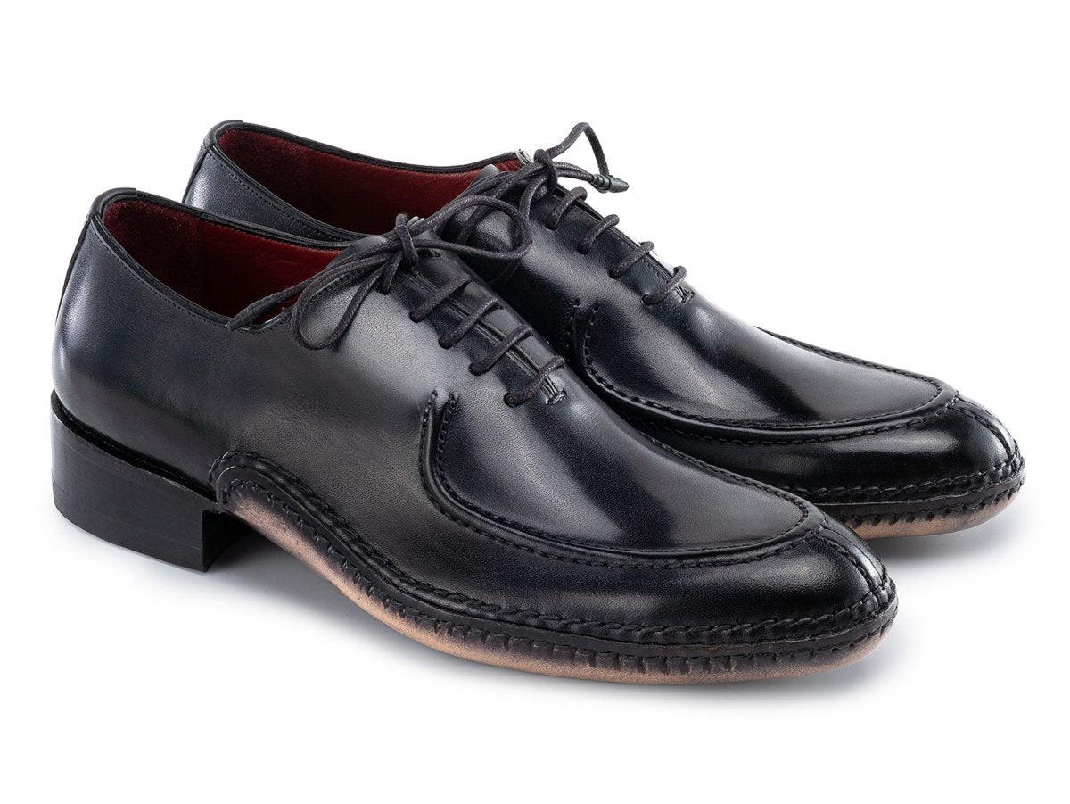 Paul Parkman Opanka Stitched Men's Custom Made Split Toe Black Leather Oxford Shoes 054 BLK
