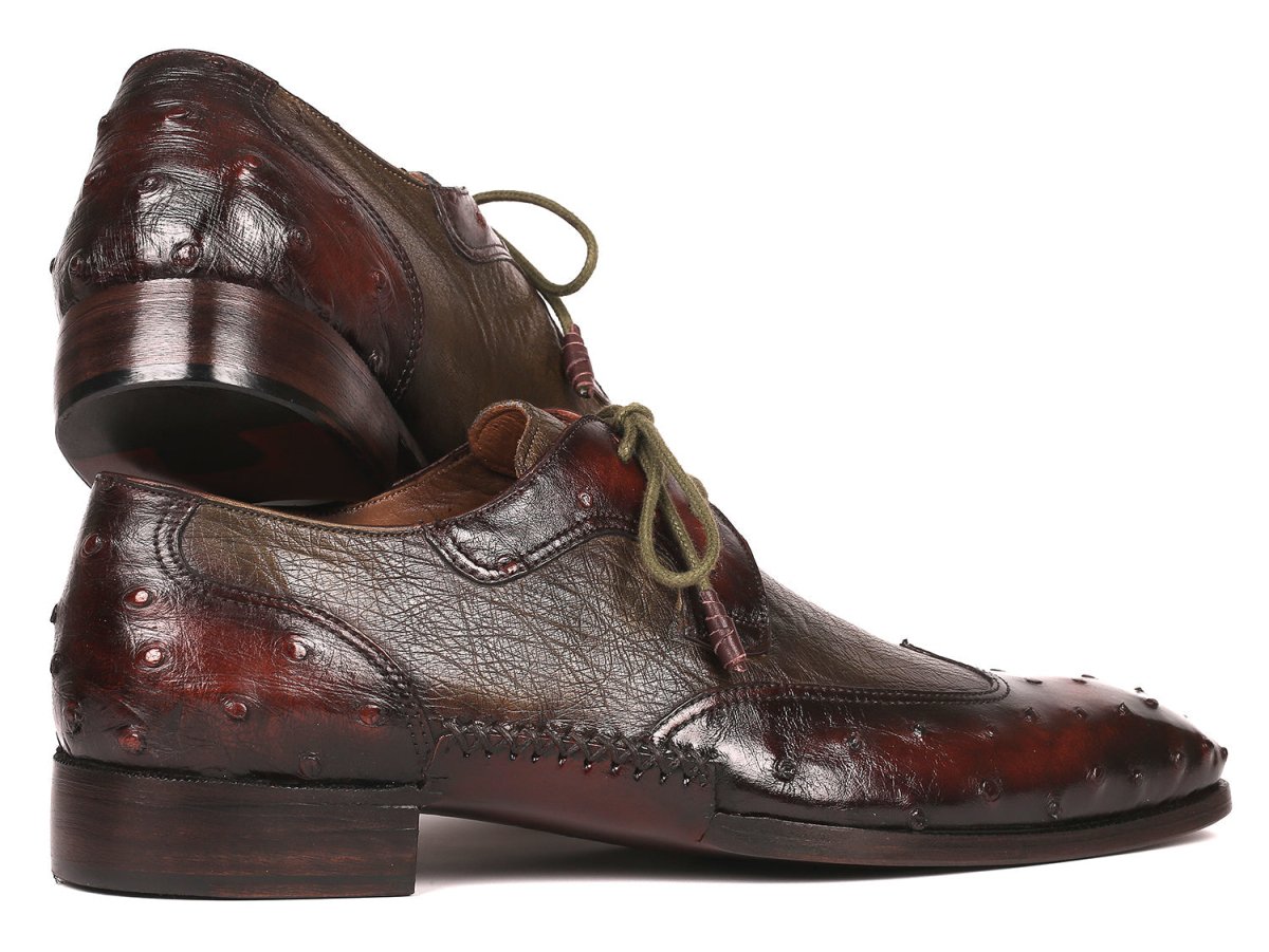 Paul Parkman Ostrich Skin Wingtip Derby Shoes Brown and Green (ID844H389)
