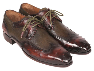 Paul Parkman Ostrich Skin Wingtip Derby Shoes Brown and Green (ID844H389)