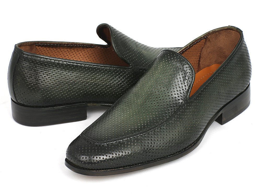 Paul Parkman Perforated Leather Loafers Green (ID874 - GRN)