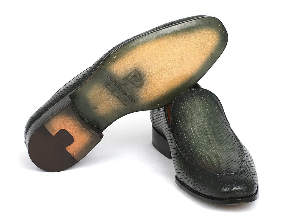 Paul Parkman Perforated Leather Loafers Green (ID874 - GRN)