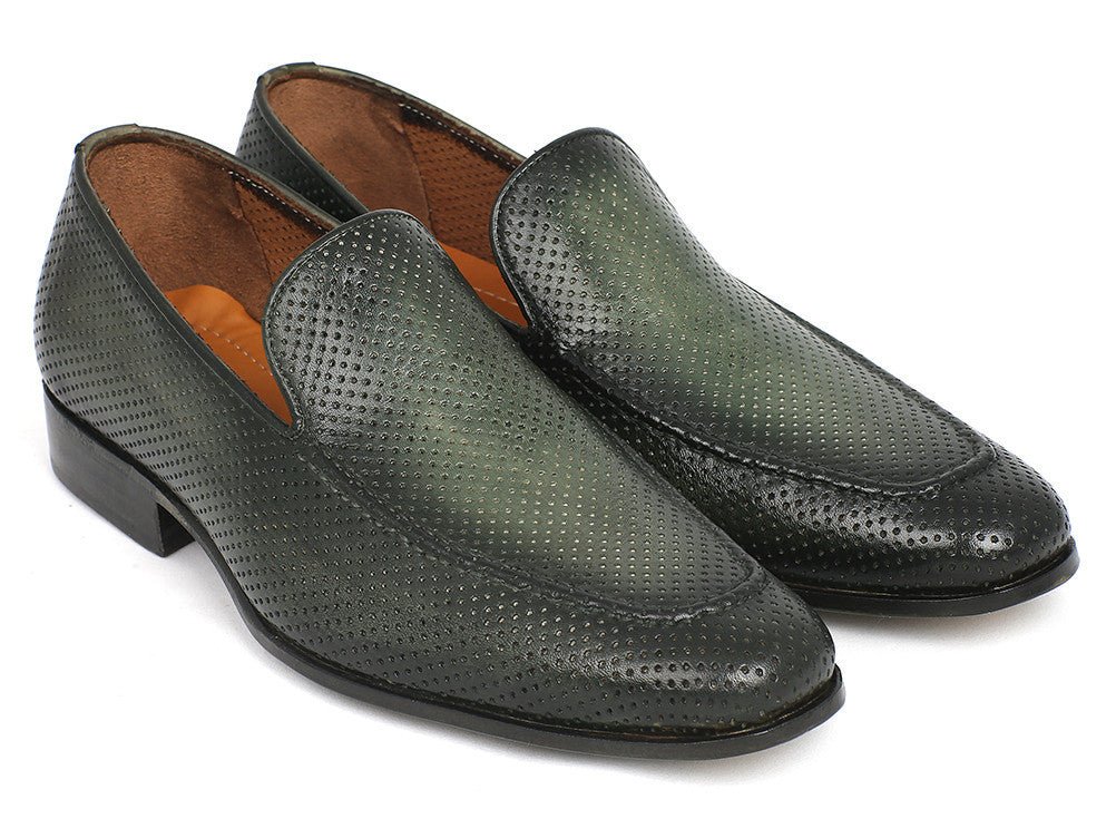 Paul Parkman Perforated Leather Loafers Green (ID874 - GRN)