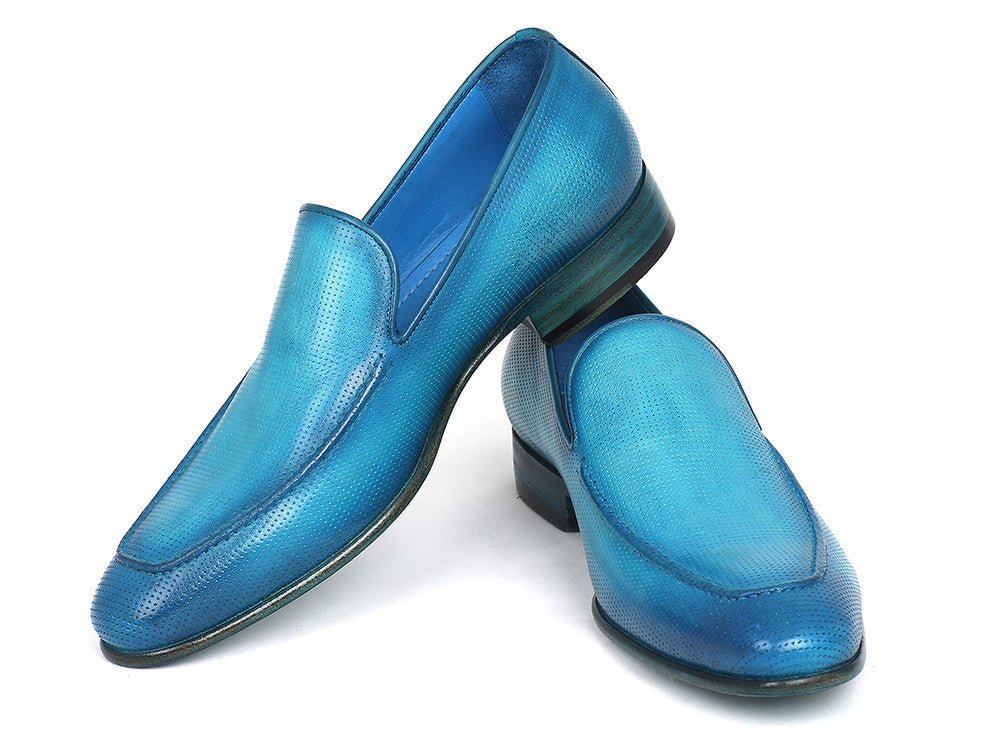 Paul Parkman Perforated Leather Loafers Turquoise (ID874 - TRQ)