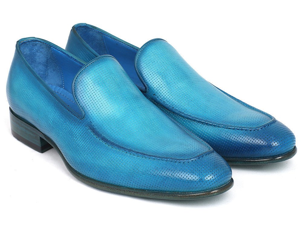 Paul Parkman Perforated Leather Loafers Turquoise (ID874 - TRQ)