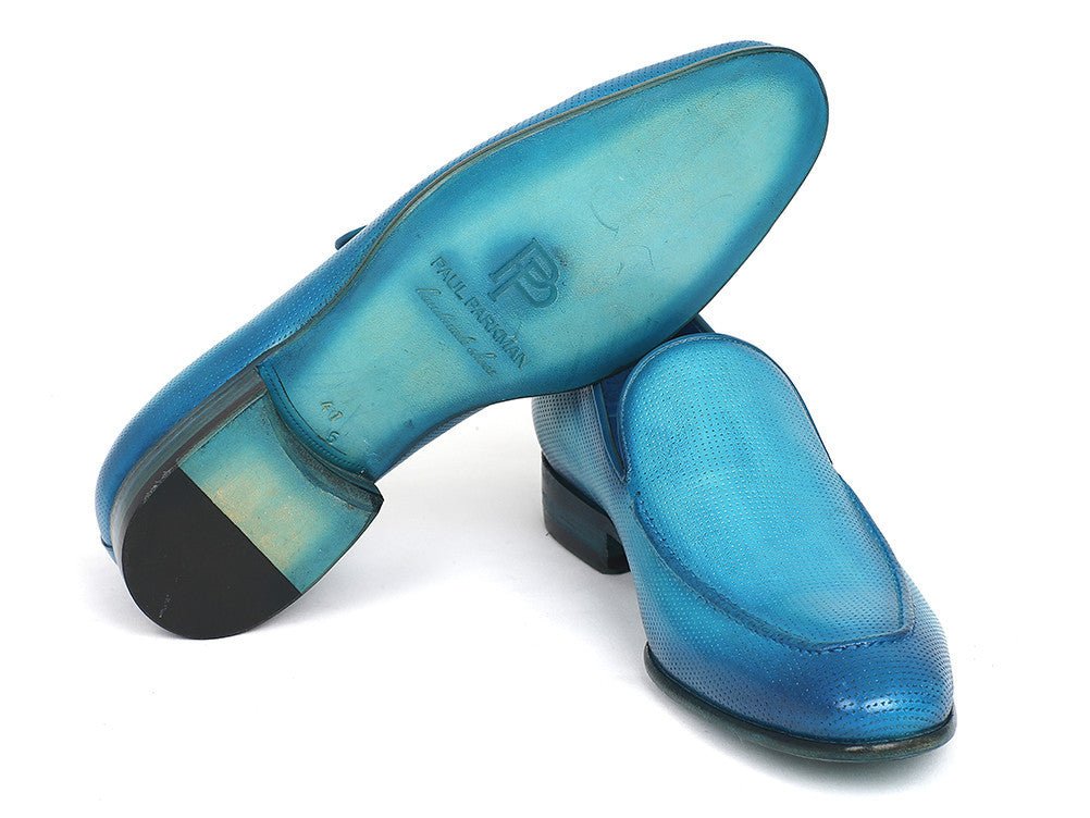 Paul Parkman Perforated Leather Loafers Turquoise (ID874 - TRQ)