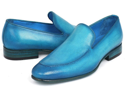 Paul Parkman Perforated Leather Loafers Turquoise (ID874 - TRQ)