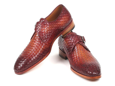 Paul Parkman Reddish Brown Woven Leather Single Monkstraps (ID011WN57)