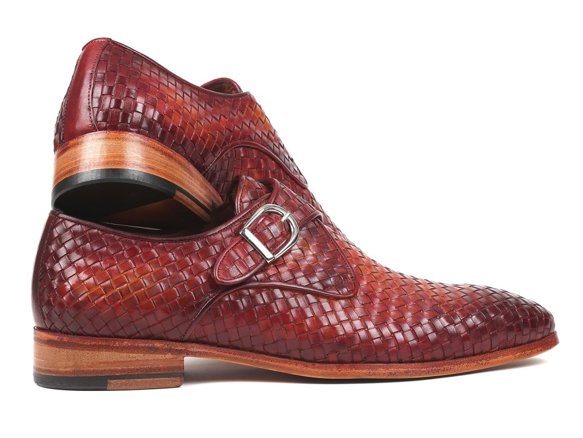 Paul Parkman Reddish Brown Woven Leather Single Monkstraps (ID011WN57)