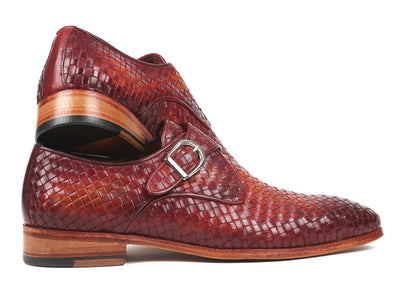 Paul Parkman Reddish Brown Woven Leather Single Monkstraps (ID011WN57)