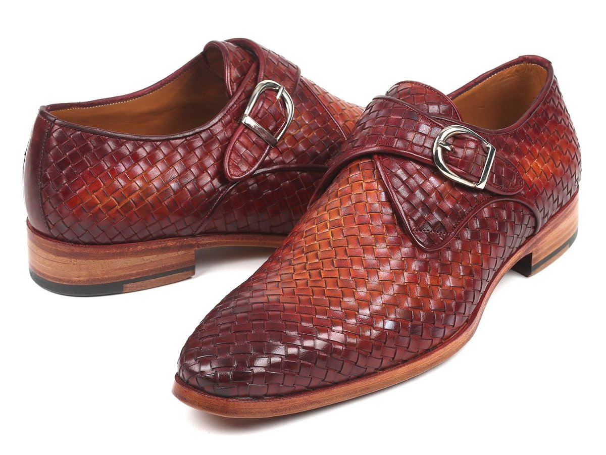 Paul Parkman Reddish Brown Woven Leather Single Monkstraps (ID011WN57)