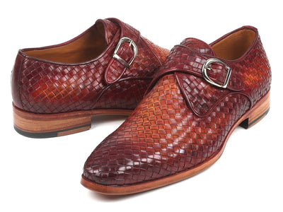 Paul Parkman Reddish Brown Woven Leather Single Monkstraps (ID011WN57)