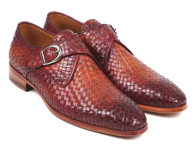 Paul Parkman Reddish Brown Woven Leather Single Monkstraps (ID011WN57)