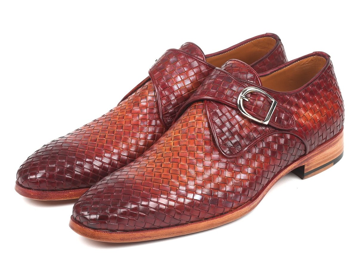 Paul Parkman Reddish Brown Woven Leather Single Monkstraps (ID011WN57)