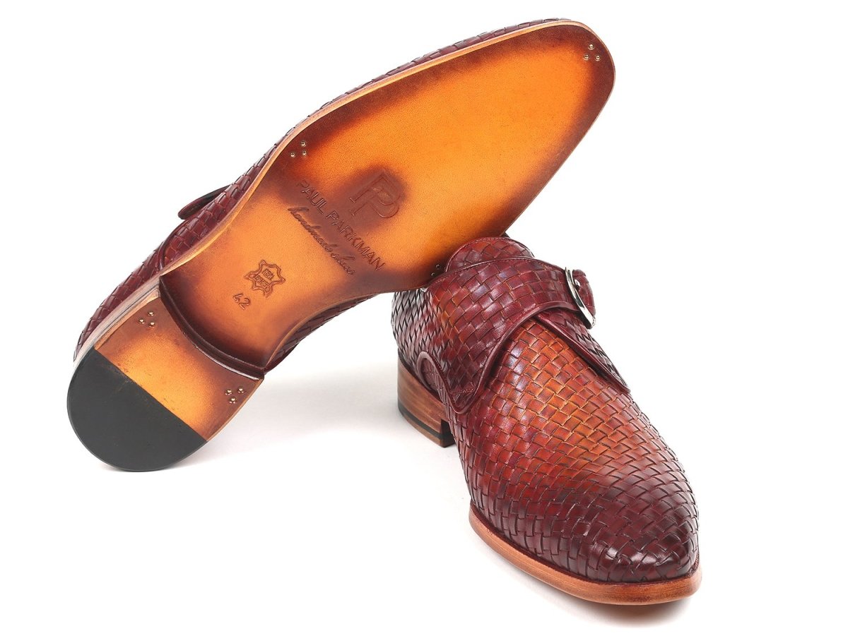 Paul Parkman Reddish Brown Woven Leather Single Monkstraps (ID011WN57)