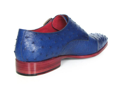 Paul Parkman Sax Blue Genuine Ostrich Double Monkstraps (ID37U33)