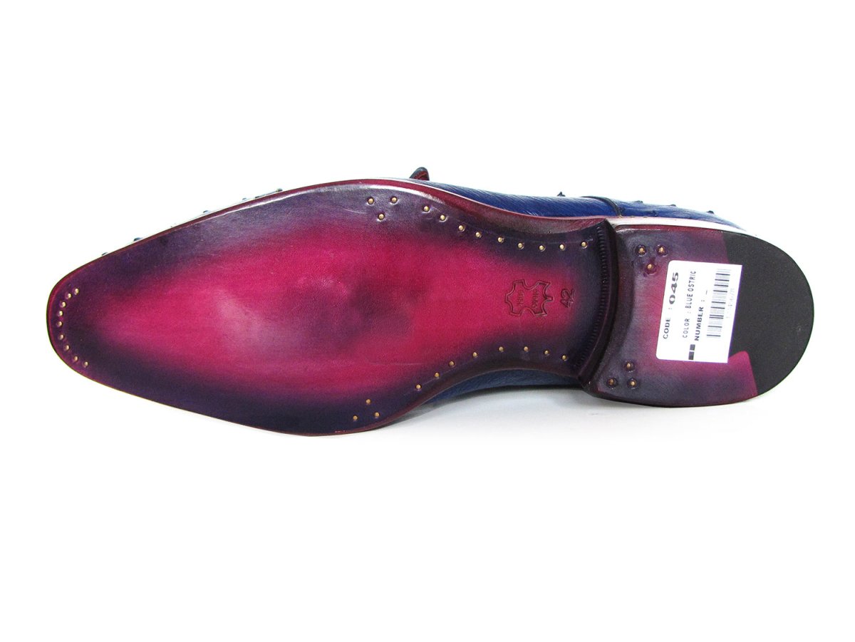 Paul Parkman Sax Blue Genuine Ostrich Double Monkstraps (ID37U33)