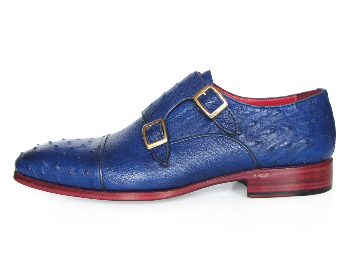 Paul Parkman Sax Blue Genuine Ostrich Double Monkstraps (ID37U33)