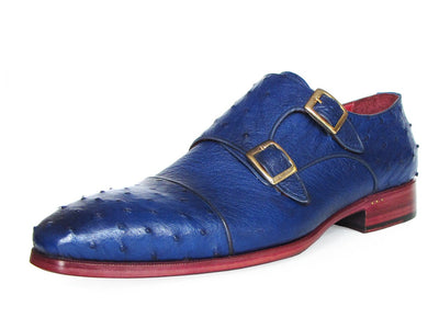 Paul Parkman Sax Blue Genuine Ostrich Double Monkstraps (ID37U33)