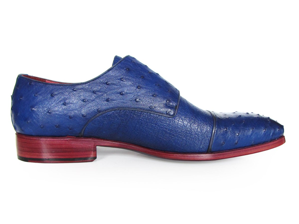 Paul Parkman Sax Blue Genuine Ostrich Double Monkstraps (ID37U33)