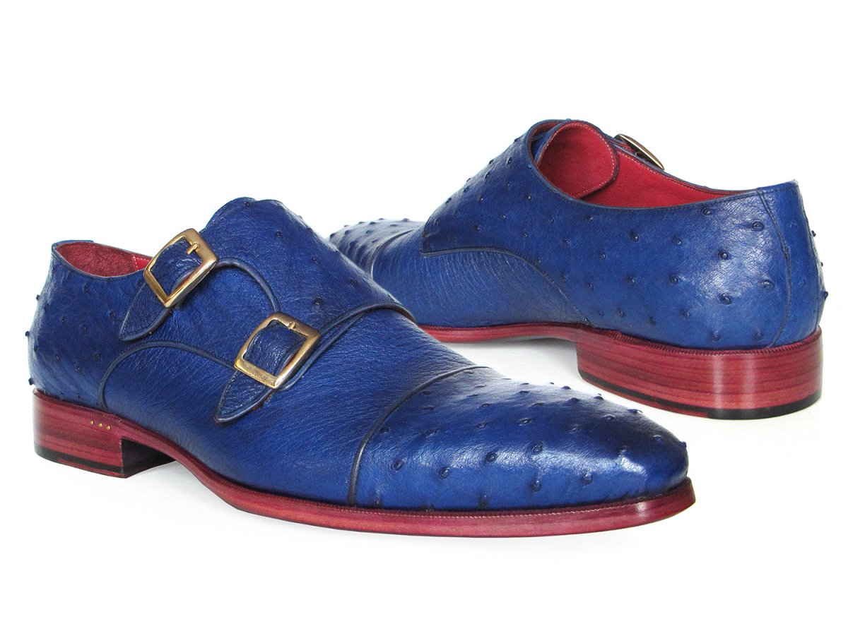 Paul Parkman Sax Blue Genuine Ostrich Double Monkstraps (ID37U33)