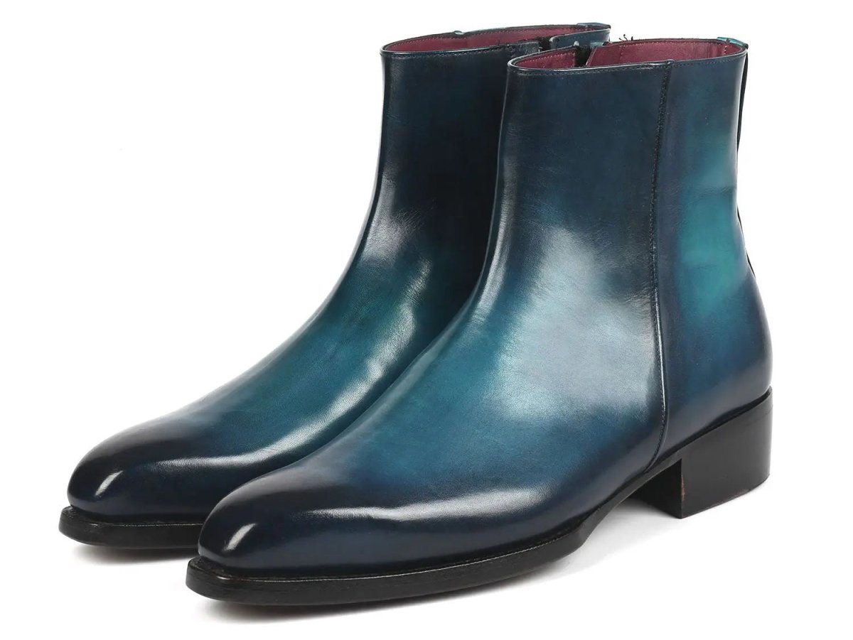 Paul Parkman Side Zipper Boots Goodyear Welted in Blue Burnished