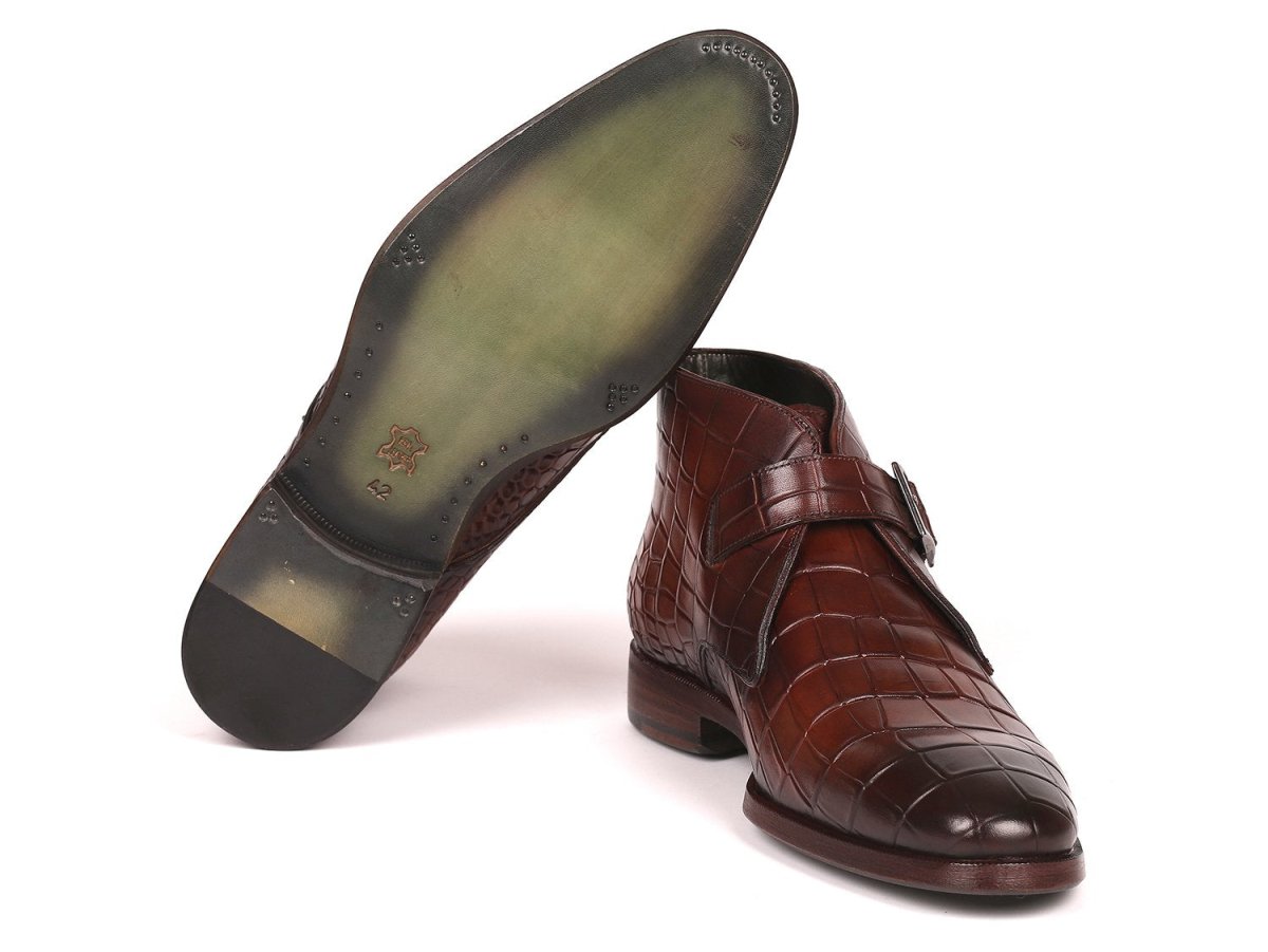 Paul Parkman Single Monk Strap Ankle Boots Brown (ID8638 BRW)