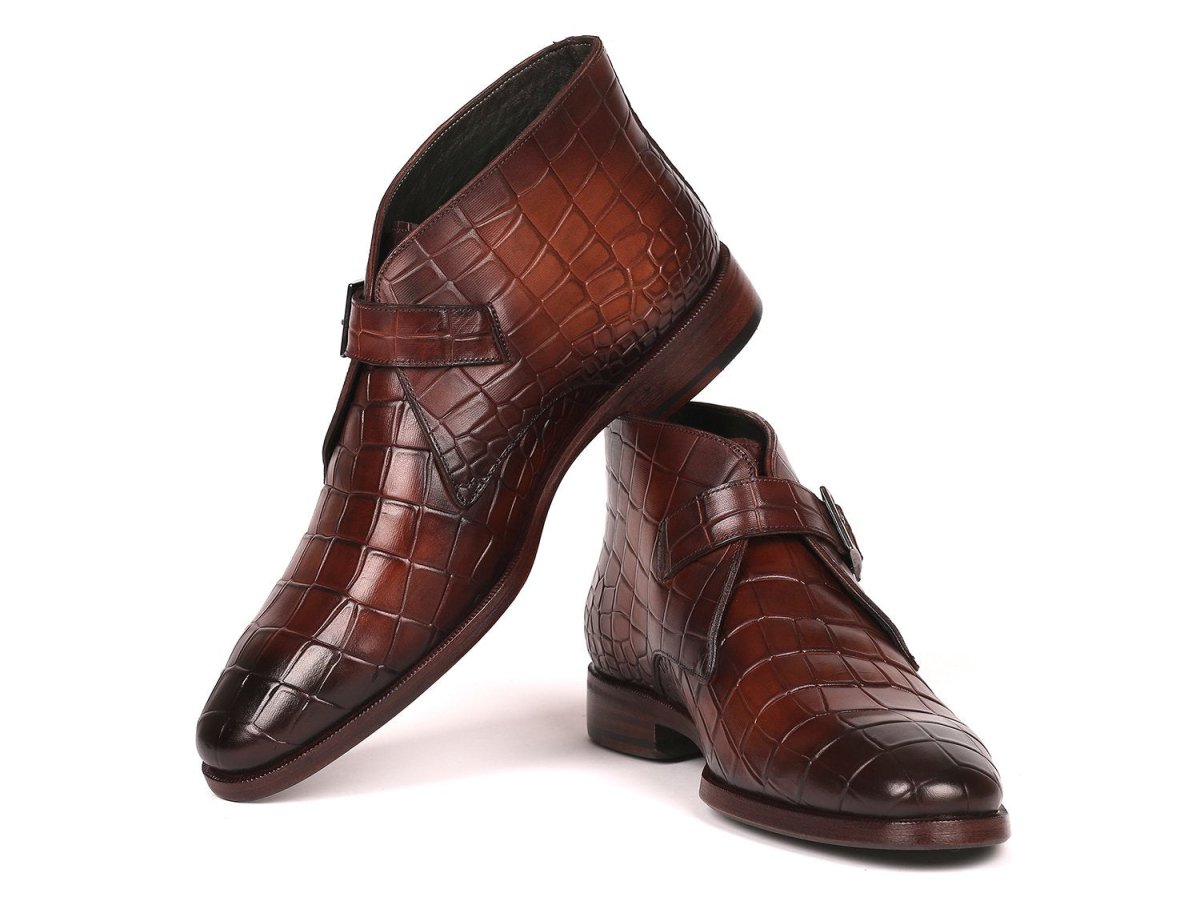 Paul Parkman Single Monk Strap Ankle Boots Brown (ID8638 BRW)
