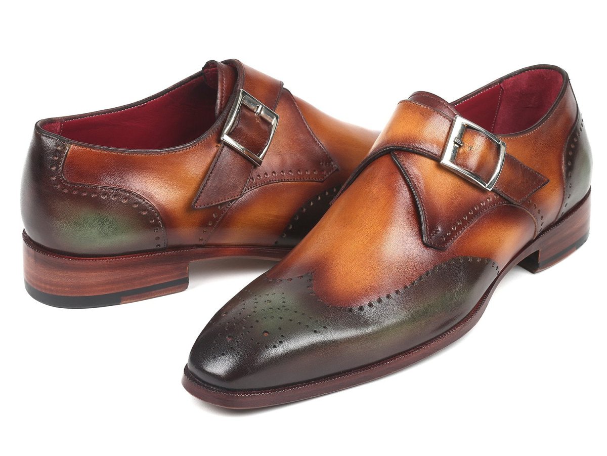 Paul Parkman Single Monkstraps Green and Camel (ID944 GRN CML)