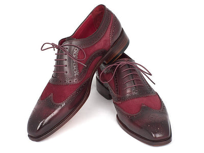 Paul Parkman Suede and Calfskin Men's Wingtip Oxfords Bordeaux (ID228BRDSD)