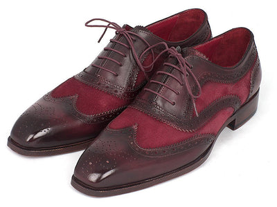 Paul Parkman Suede and Calfskin Men's Wingtip Oxfords Bordeaux (ID228BRDSD)