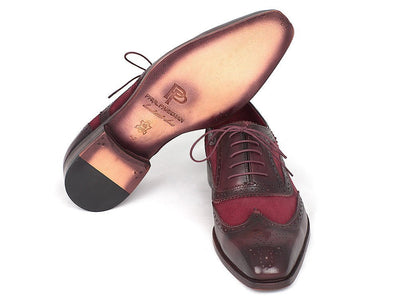 Paul Parkman Suede and Calfskin Men's Wingtip Oxfords Bordeaux (ID228BRDSD)