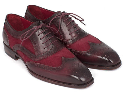 Paul Parkman Suede and Calfskin Men's Wingtip Oxfords Bordeaux (ID228BRDSD)