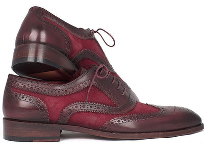 Paul Parkman Suede and Calfskin Men's Wingtip Oxfords Bordeaux (ID228BRDSD)