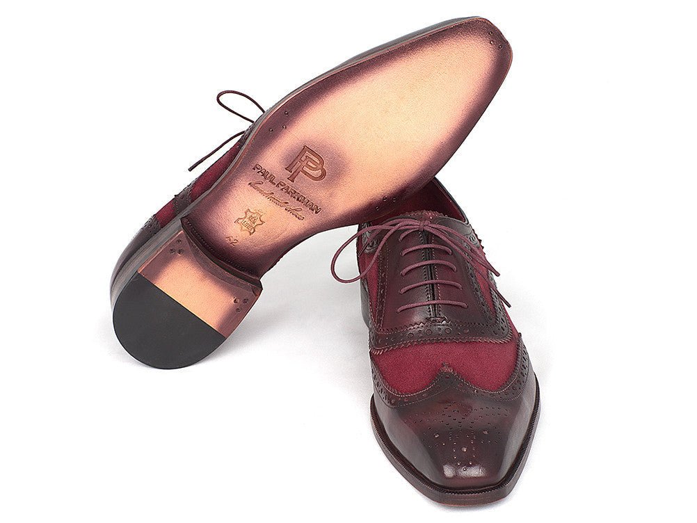 Paul Parkman Suede and Calfskin Men's Wingtip Oxfords in Bordeaux
