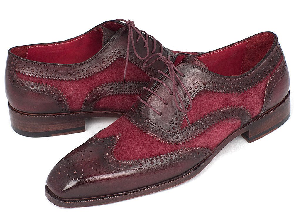 Paul Parkman Suede and Calfskin Men's Wingtip Oxfords in Bordeaux