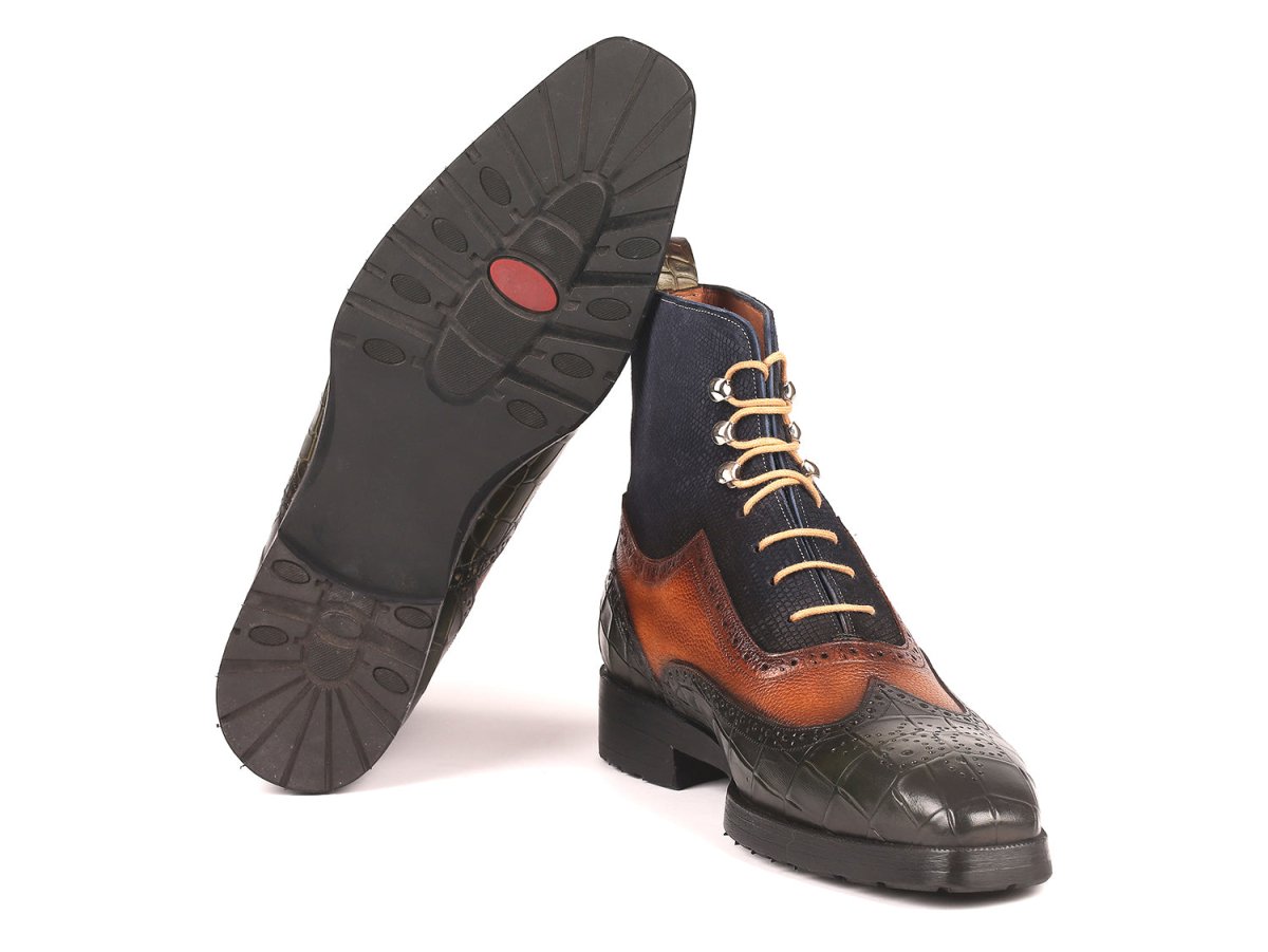 Paul Parkman Three Tone Wingtip Boots Rubber Sole (ID9735GBN)
